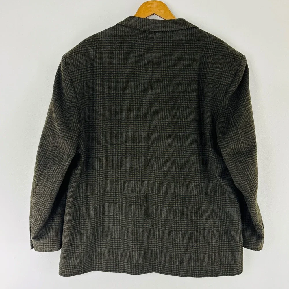Gianfranco Ruffini Italy Plaid Tweed Cashmere Blend Blazer Olive Green Plaid 48